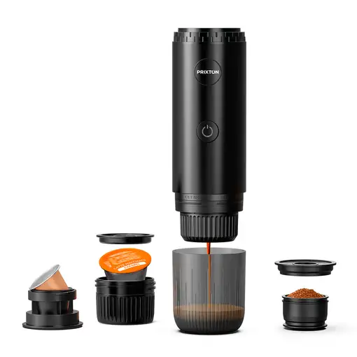 Cafetera Portátil Roma Prixton (Cápsulas/Café Molido - 2 Tazas - Negro)