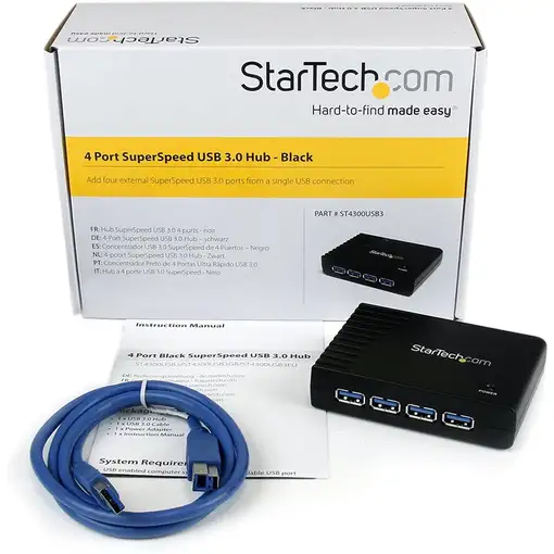 StarTech.com Adaptador Concentrador Hub Ladrón USB 3.0 Super Speed 4 Puertos Salid