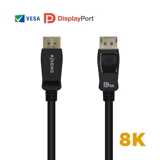 AISENS Cable Displayport Certificado V1.4 8k@60hz, DP/M-DP/M, Negro, 2.0m
