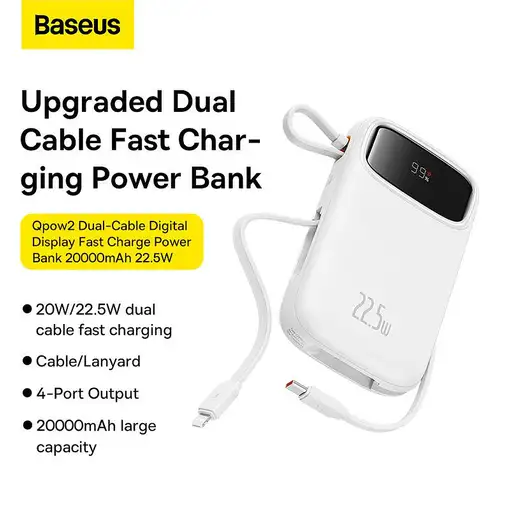 Baseus Qpow2 Dual-Cable Digital Display Fast Charge Power Bank 10000mAh 22.5W