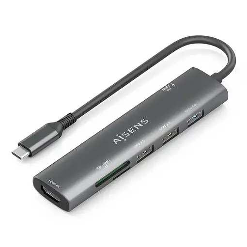 AISENS USB-C Dock 7 en 1, USB-C A, 1x HDMI, 2x USB-A USB2.0, 1x USB-A USB3.0, 1x U