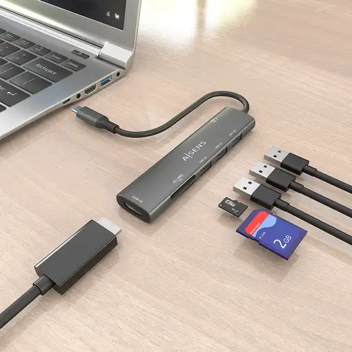 AISENS USB-C Dock 7 en 1, USB-C A, 1x HDMI, 2x USB-A USB2.0, 1x USB-A USB3.0, 1x U