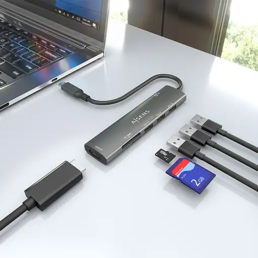 AISENS USB-C Dock 7 en 1, USB-C A, 1x HDMI, 2x USB-A USB2.0, 1x USB-A USB3.0, 1x U
