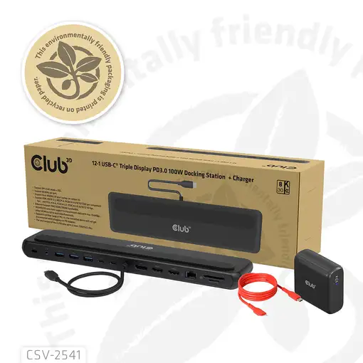 Estación de acoplamiento de accesorios de red Club3D 12 en 1 USB-C 100 W CSV-2541
