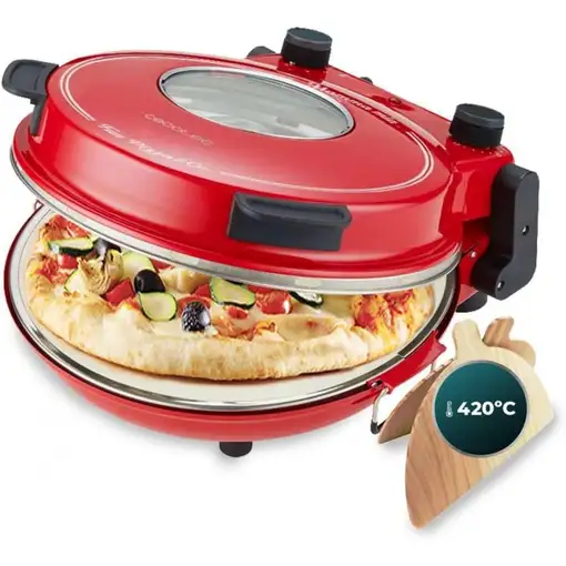 Pizzera eléctrica roja 1200W, Fun Pizza&Co Mamma Mía Vista CECOTEC