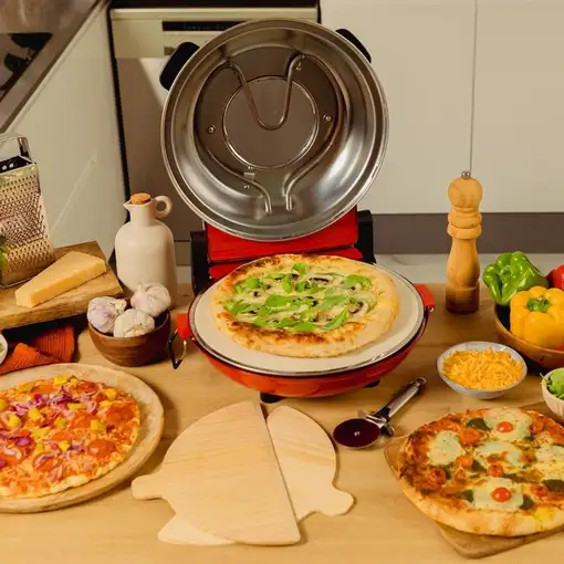 Pizzera eléctrica roja 1200W, Fun Pizza&Co Mamma Mía Vista CECOTEC