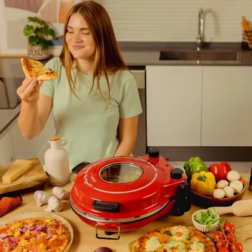 Pizzera eléctrica roja 1200W, Fun Pizza&Co Mamma Mía Vista CECOTEC