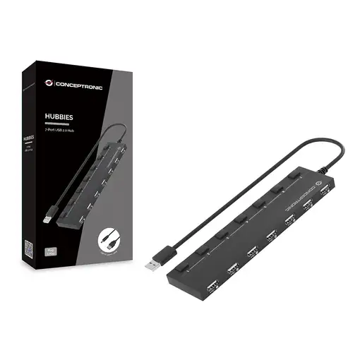 Conceptronic HUBBIES08B hub de interfaz USB 2.0 480 Mbit/s Negro