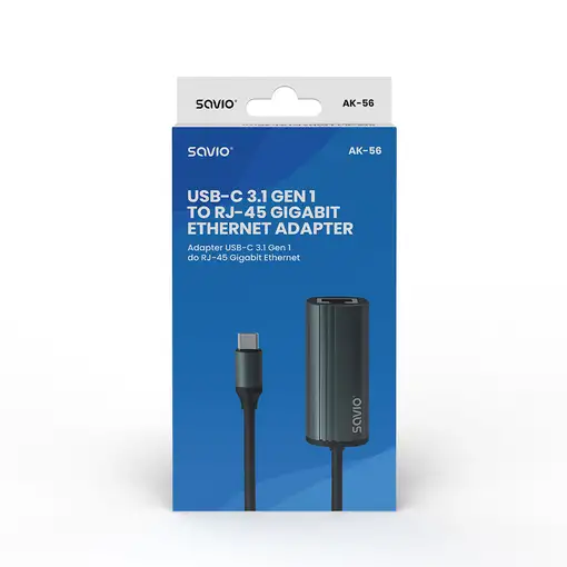 Savio AK-56 Adapter USB-C 3.1 GEN 1 do RJ-45 Gigabit Ethernet tarjeta y adaptador