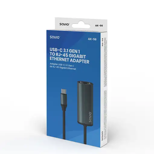 Savio AK-56 Adapter USB-C 3.1 GEN 1 do RJ-45 Gigabit Ethernet tarjeta y adaptador