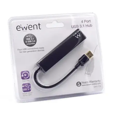 Ewent EW1136 hub de interfaz USB 3.2 Gen 1 (3.1 Gen 1) Type-A 480 Mbit/s Negro
