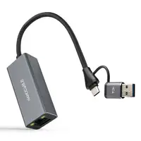 Nanocable Conversor USB-C+USB-A/M 3.0 a Ethernet, Aluminio, Gris, 15 cm