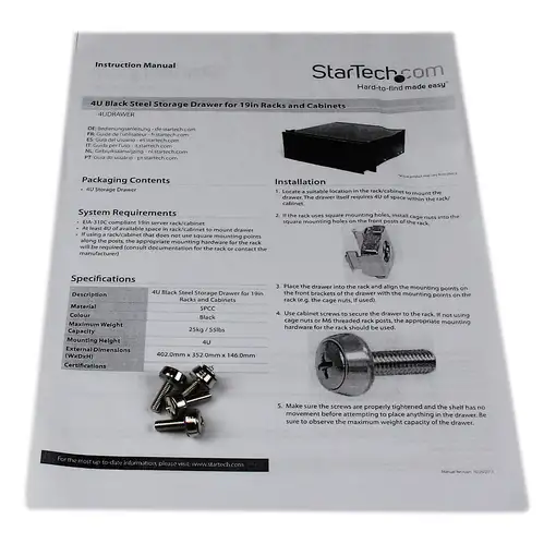 StarTech.com Cajon Metálico Acero Negro 4U 19in Pulgadas para montar en Armario