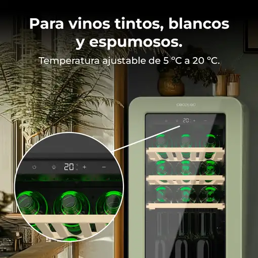 Cecotec Bolero GrandSommelier Origin 18 Hit Green Nevera vino Independiente Verde