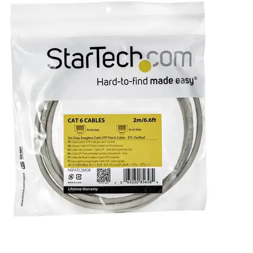 StarTech.com Cable de 2m Gris de Red Gigabit Cat6 Ethernet RJ45 sin Enganche - Sna