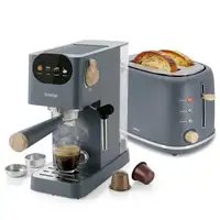 Nordic Set Cafetera 20 Bares Cápsulas, Café Molido Espumador Leche Tostadora 2 Reb