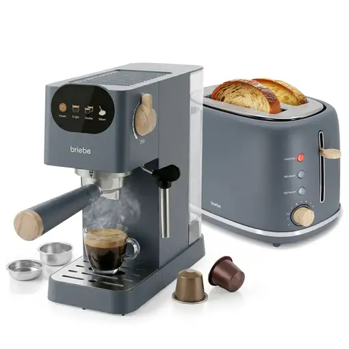 Nordic Set Cafetera 20 Bares Cápsulas, Café Molido Espumador Leche Tostadora 2 Reb