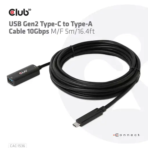 CLUB3D CAC-1536 cable USB USB 3.2 Gen 2 (3.1 Gen 2) 5 m USB C USB A Negro