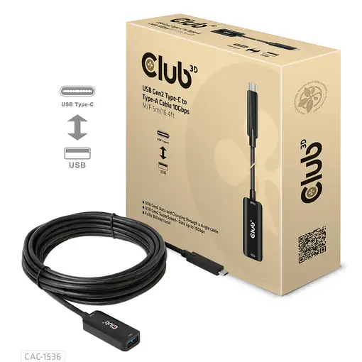 CLUB3D CAC-1536 cable USB USB 3.2 Gen 2 (3.1 Gen 2) 5 m USB C USB A Negro