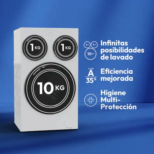 Lavadora MultiWash blanca triple tambor 10+1+1 kg, 1400 Rpm, MQD 410CBL9-37 CANDY