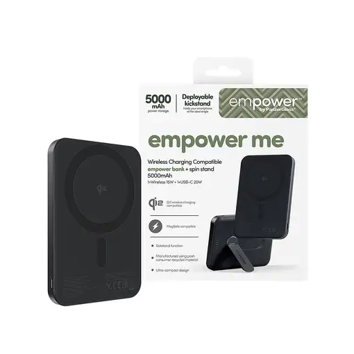 PanzerGlass empower™ by ® empower™ Bank w. Spin Stand | 5000mAh | Space Black Negr