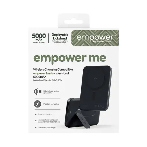 PanzerGlass empower™ by ® empower™ Bank w. Spin Stand | 5000mAh | Space Black Negr