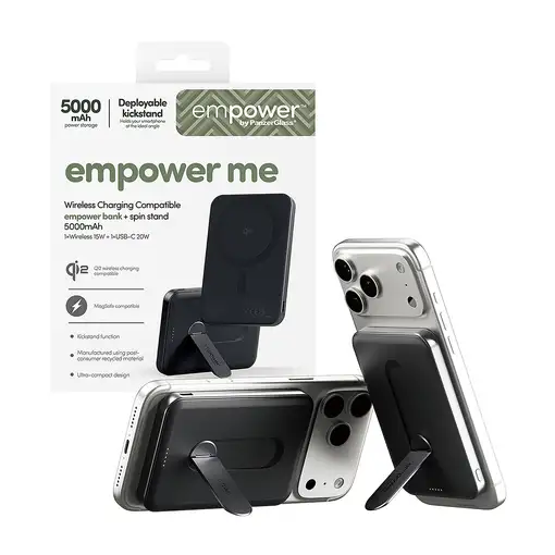 PanzerGlass empower™ by ® empower™ Bank w. Spin Stand | 5000mAh | Space Black Negr