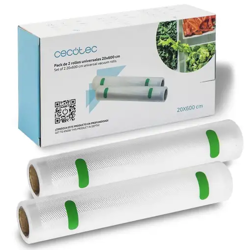 Cecotec Pack de 2 rollos para envasadora 20x600 Rollos Para Hacer Bolsas De Vacío