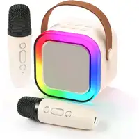 Mini Máquina de Karaoke Portátil con 2 Micrófonos Inalámbricos (Beige) Mini Máquina de Karaoke Portátil con 2 Micrófonos Inalámbricos (Beige)