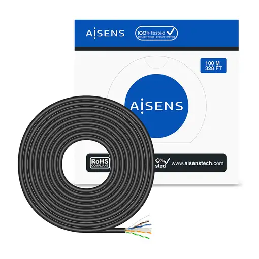 AISENS Cable de Red Exterior Impermeable RJ45 Cat.6 UTP Rígido CCA AWG23, Negro, 1