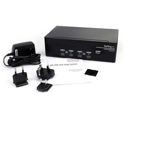 StarTech.com Conmutador Switch KVM 4 Ordenadores 2 Monitores Dobles DVI VGA Audio