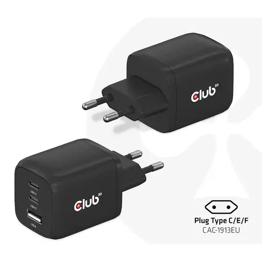 CLUB3D Cargador de viaje PPS Tecnología GAN de 65 vatios, Puerto triple CLUB3D Cargador de viaje PPS Tecnología GAN de 65 vatios, Puerto triple