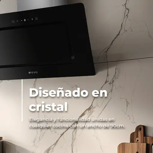 EVVO Campana Extractora 90 cm Ancho Decorativa, Potencia 800 m³/h
