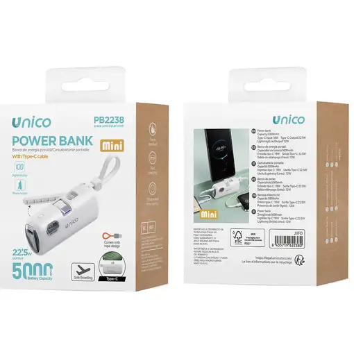 UNICO PB2238 batería externa Ión de litio 20000 mAh Blanco
