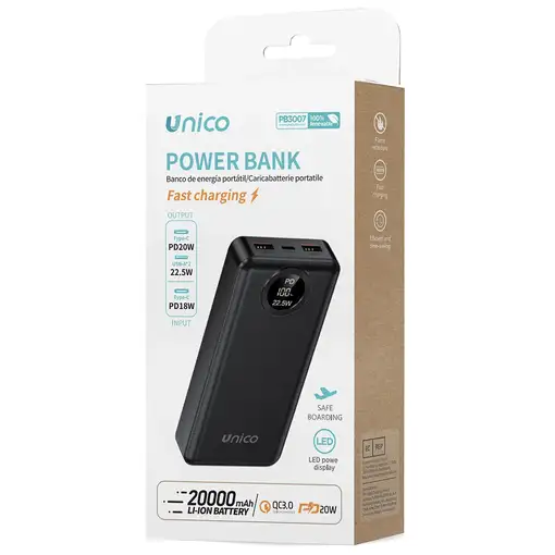 UNICO PB3007 batería externa Ión de litio 20000 mAh Negro