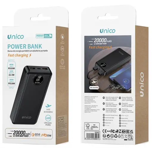 UNICO PB3007 batería externa Ión de litio 20000 mAh Negro