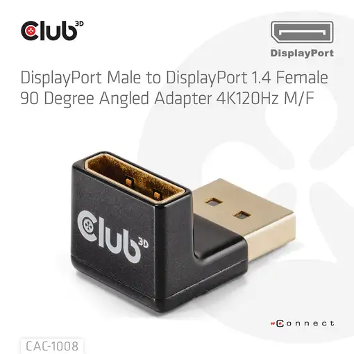 CLUB3D CAC-1008 cambiador de género para cable DisplayPort Negro