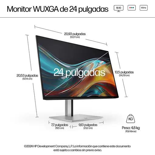 HP Monitor Pro de la serie 7 de 24 pulgadas con resolución WUXGA