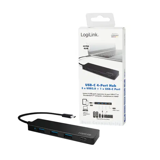 LogiLink UA0311 hub de interfaz USB 3.2 Gen 1 (3.1 Gen 1) Type-C 5000 Mbit/s Negro