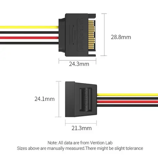 Vention KDABY cable de SATA 0,3 m SATA de 15 pines Negro
