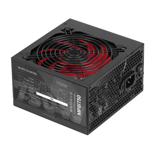 Mars Gaming MPIII750, Fuente Alimentación PC ATX 750W, 5 Años de Garantía, 85% Efi