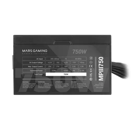 Mars Gaming MPIII750, Fuente Alimentación PC ATX 750W, 5 Años de Garantía, 85% Efi