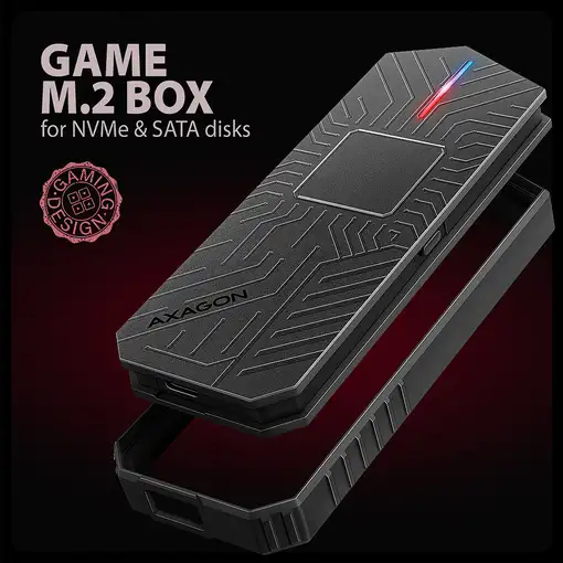 Axagon EEM2-GAM, USB-C 10Gbps - NVMe & SATA SSD GAME M.2 box, bezšroubkový Caja ex