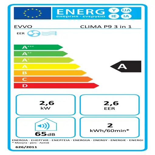 EVVO CLIMA P9 aire acondicionado portátil 65 dB 2640 W Blanco