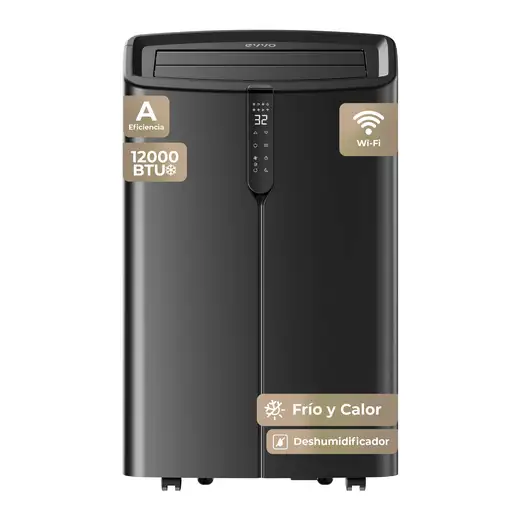 Aire Acondicionado Portátil negro, 2000 Btu Frío y Calor, Wi-Fi, P12 Silent EVVO