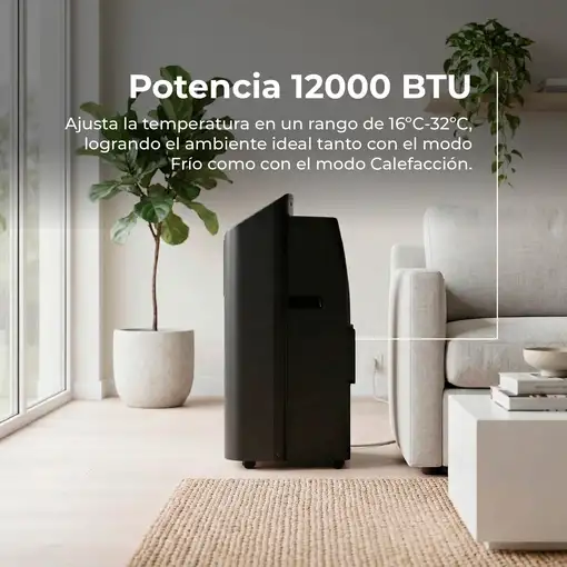 Aire Acondicionado Portátil negro, 2000 Btu Frío y Calor, Wi-Fi, P12 Silent EVVO
