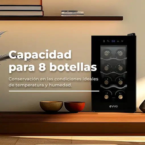 EVVO VT8 Nevera de vino Independiente Negro 8 botella(s)