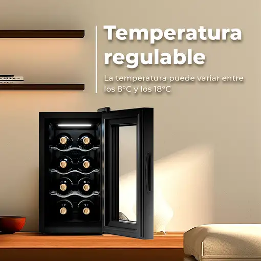 EVVO VT8 Nevera de vino Independiente Negro 8 botella(s)