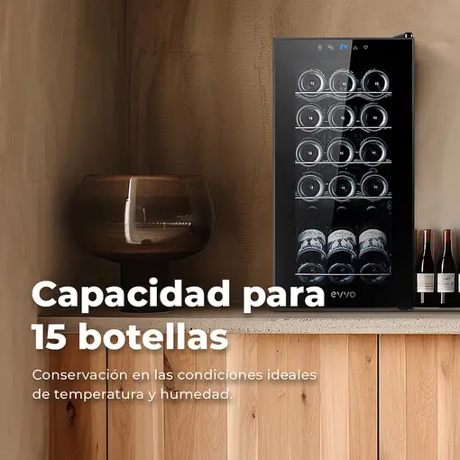 EVVO VT15 Nevera de vino Independiente Negro 15 botella(s)