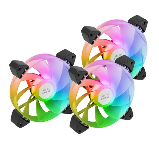 Mars Gaming MF-3AR, Kit 3x Ventiladores 120mm FDB, Aspas Invertidas, Iluminación A
